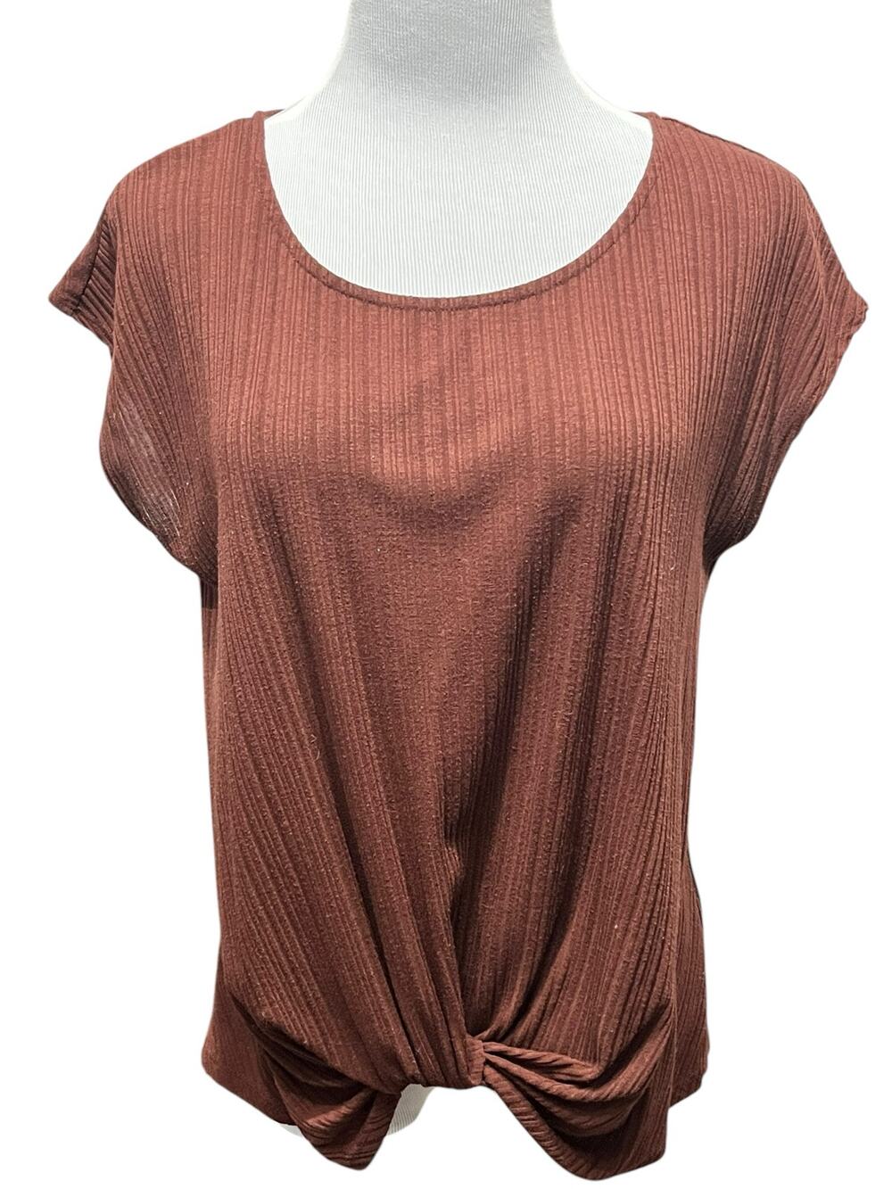 W5 Women's Burgundy Red Wine Ribbed Short Sleeve Blouse SIZE Large